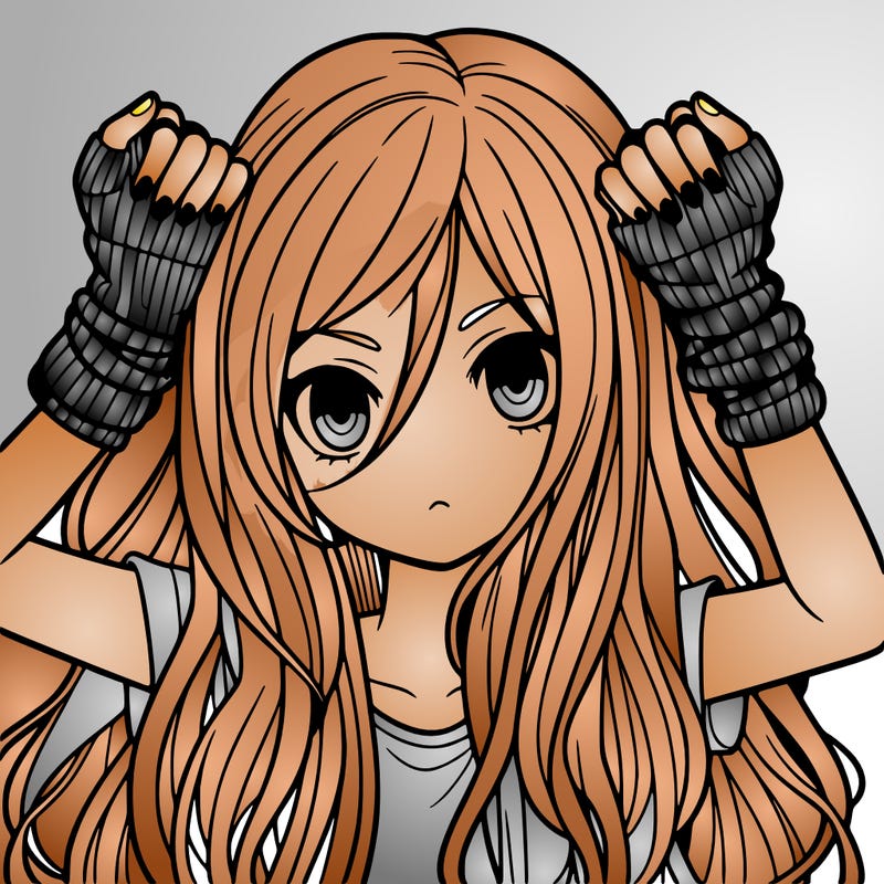 long haired girl with fingerless gloves