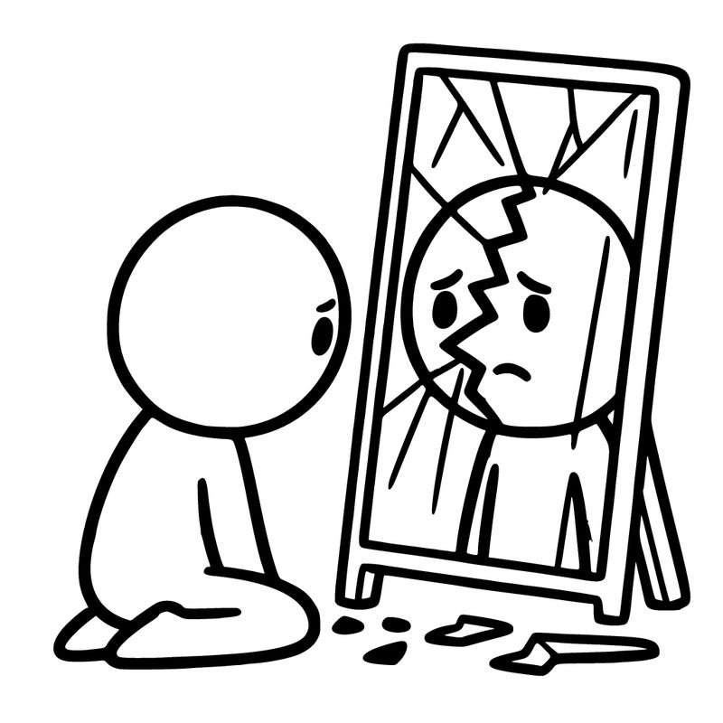 broken person looking in mirror