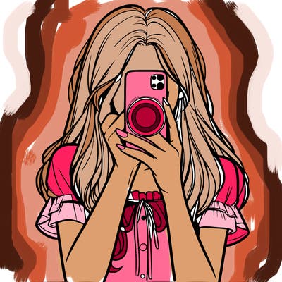 a realistic girl holding her phone taking pictures