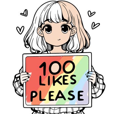 a girl holding a sign saying 100 likes please