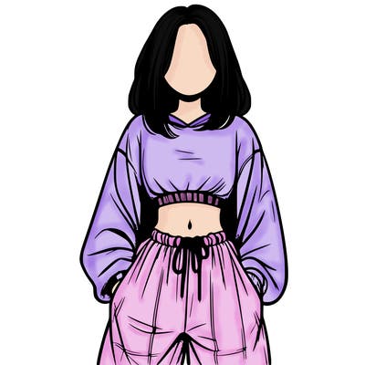 realistic girl faceless with baggy pants and a crop top