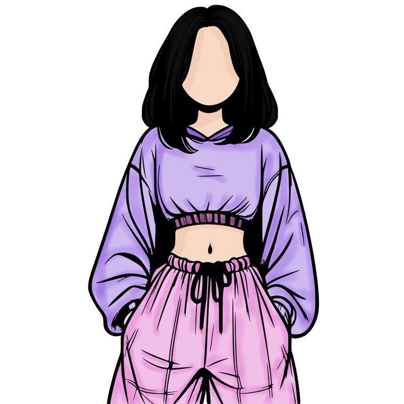 realistic girl faceless with baggy pants and a crop top