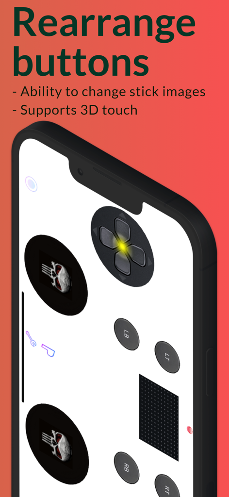 VGamepad Lite interface showing button rearrangement and joystick customization