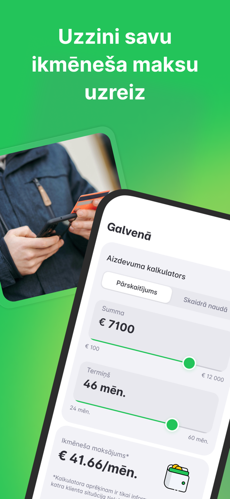 Banknote - Banknote mobile app loan calculator showing monthly repayment terms and amount