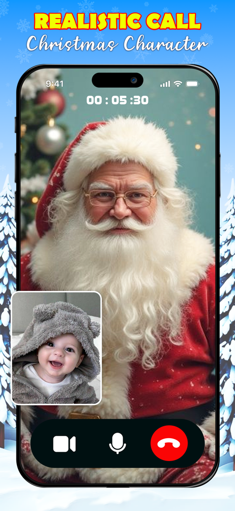 Realistic video call with Santa Claus on a smartphone screen