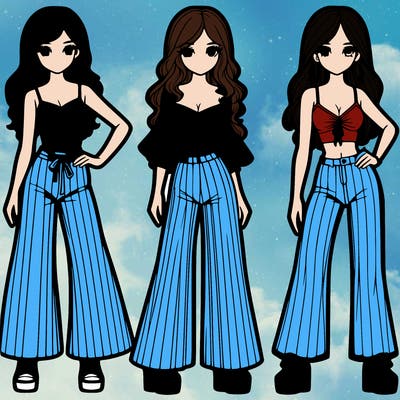 girls with flare pants and crop tops realistic