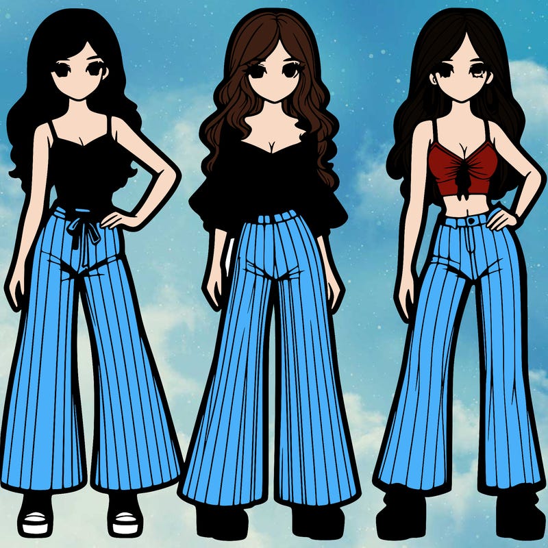 girls with flare pants and crop tops realistic