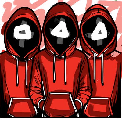 3 faceless people in  hoodies