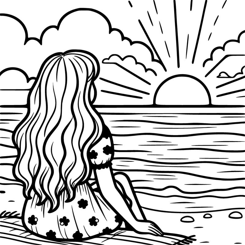 girl watching sunset on beach