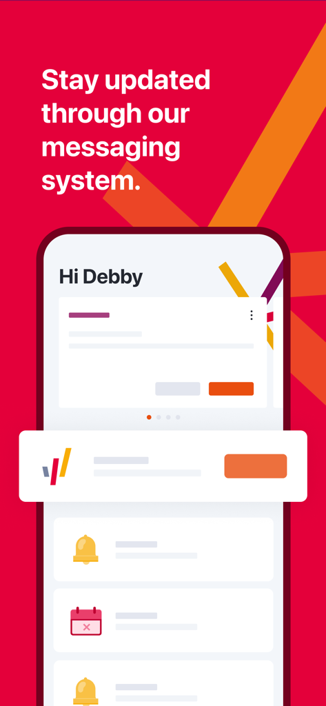 Mobile interface of the mysdworx app showing the in-app messaging and notification center for employees.