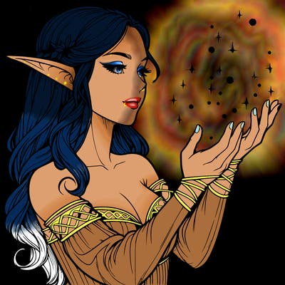 realistic elf girl doing magic