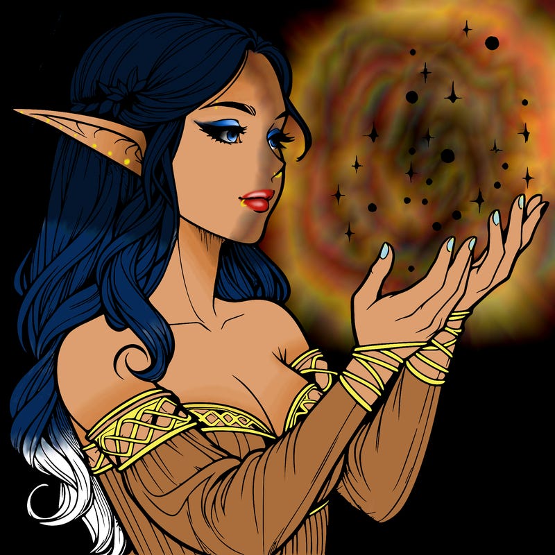 realistic elf girl doing magic