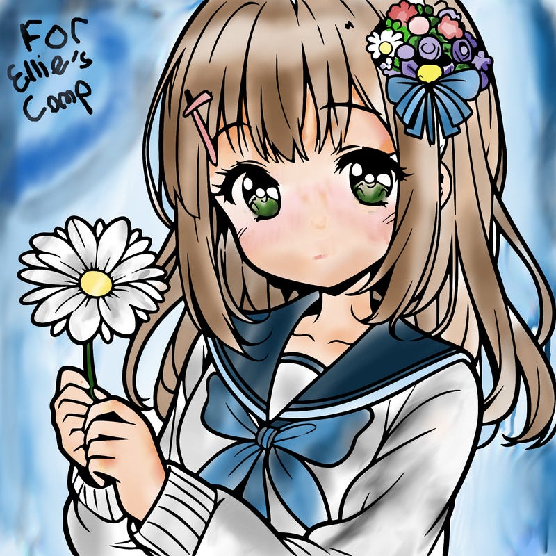 anime girl holding a flower