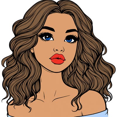 realistic girl with wavy hair and lips