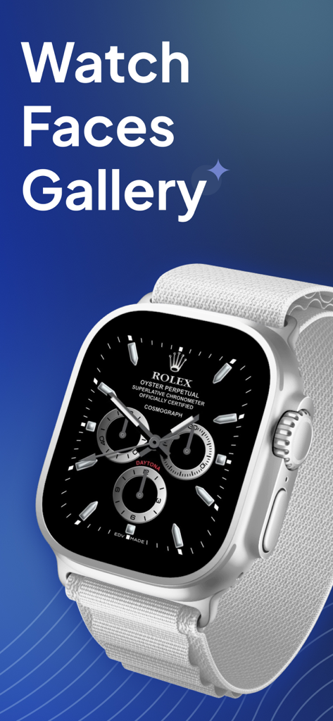 Watch Faces Gallery - Widgets. - Apple Watch displaying a custom luxury watch face from the Watch Faces Gallery app