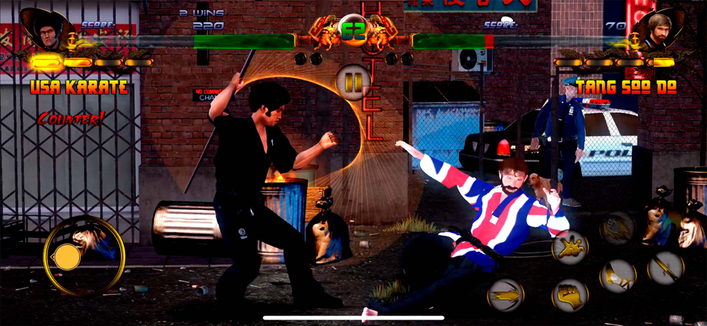 Shaolin vs Wutang - Fighting - Martial arts combat between USA Karate and Tang Soo Do in a city alleyway.