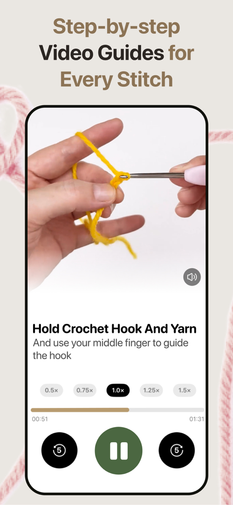 Knitta: Crochet Journal - Guía en video paso a paso para aprender puntos de crochet en la app Knitta