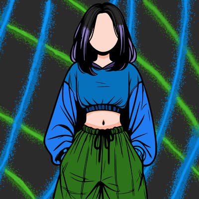 realistic girl faceless with baggy pants and a crop top