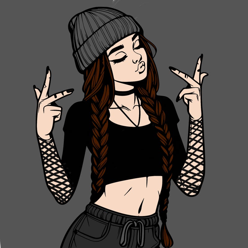 realistic teenage girl with braids and a beanie and crop top doing 🫶🏼