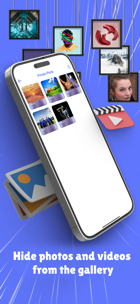 Interface mostrando como ocultar fotos e vídeos em uma pasta de galeria privada dentro do aplicativo Dual Accounts