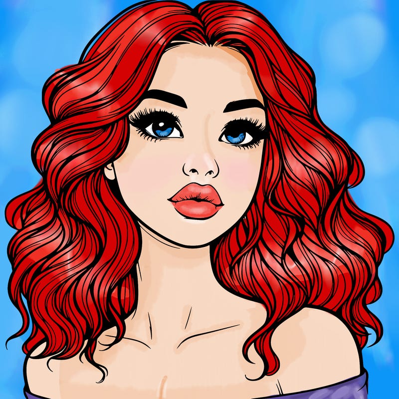 realistic girl with wavy hair and lips