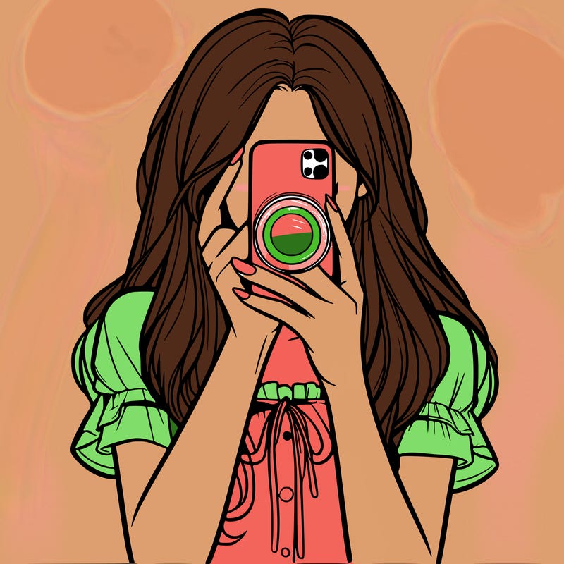 a realistic girl holding her phone taking pictures