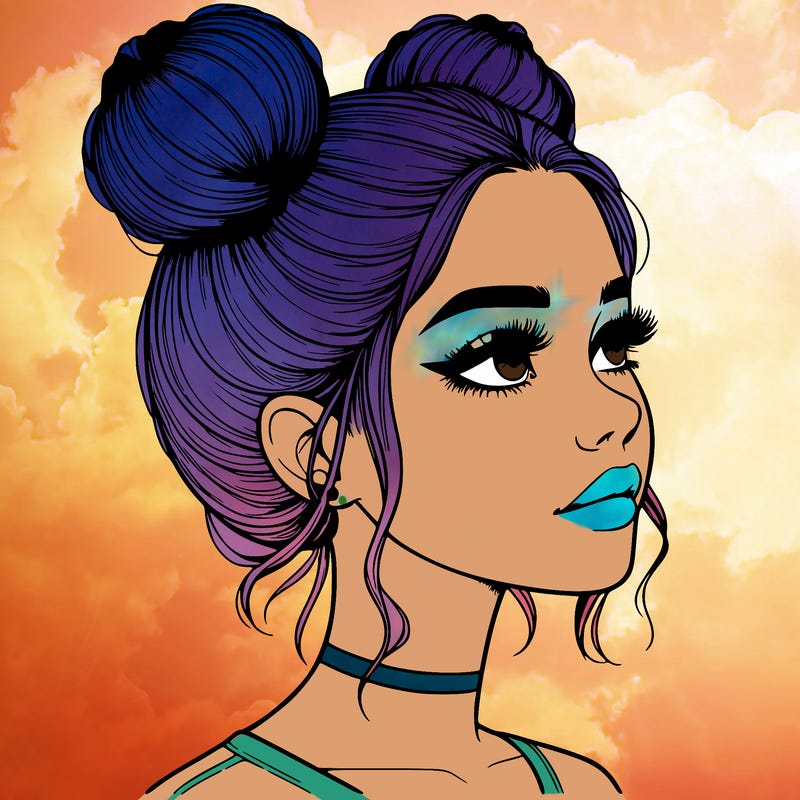 realistic girl with buns on the top of her head