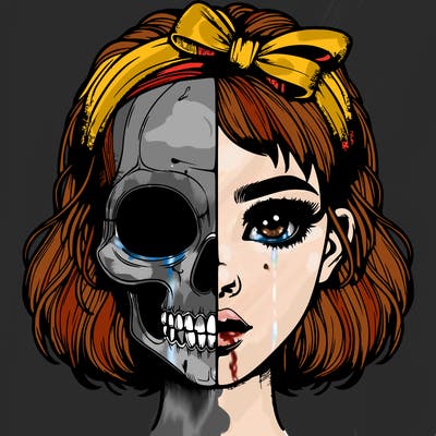 realistic girl with half skull mask