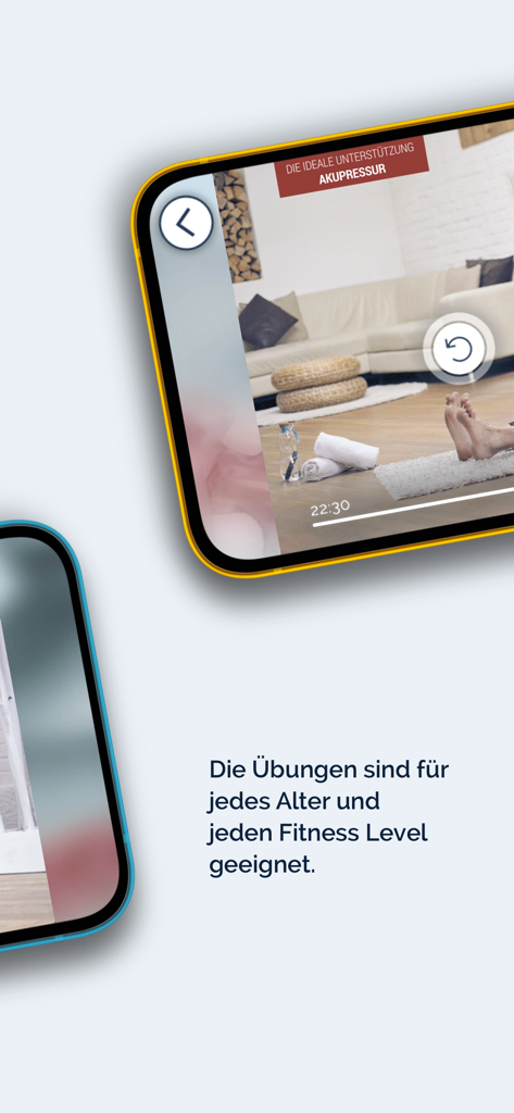 Videositzung mit Akupressurübungen zur Linderung von Rückenschmerzen in einer ganzheitlichen Fitness-App