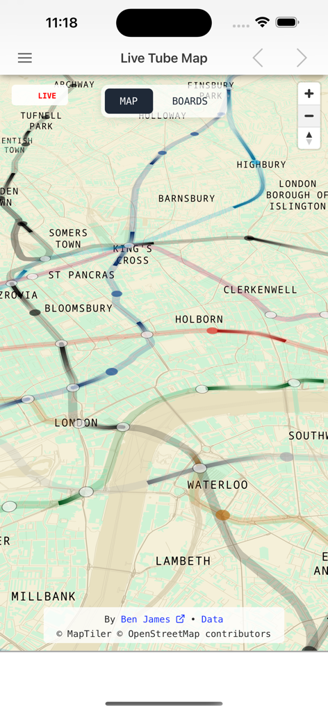 Un mapa interactivo en vivo del Metro de Londres que muestra las líneas y estaciones del metro para una fácil navegación