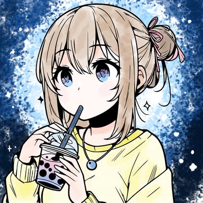 manga character drinking boba