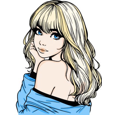 realistic girl with bangs looking over her shoulder