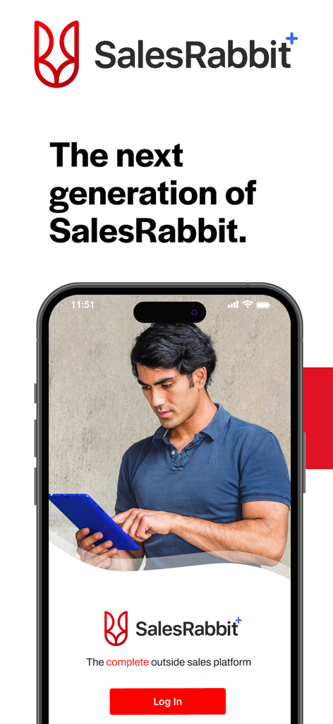 SalesRabbit+ - SalesRabbit Plus app login screen featuring the next generation outside sales platform tagline