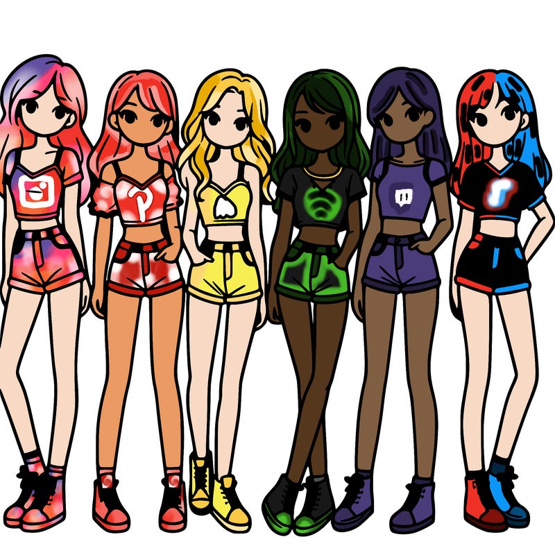 a group of girls wearing crop tops and shorts