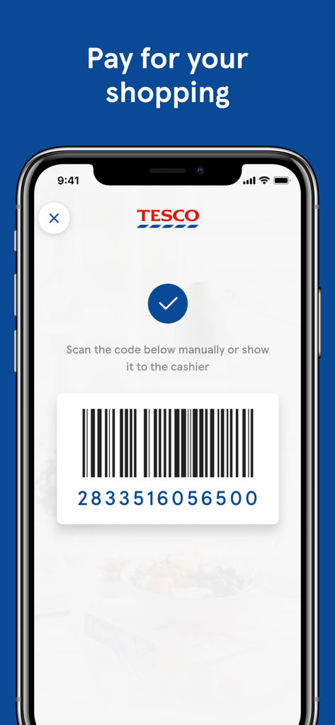 Scan&Shop mobile - Tesco Scan and Shop mobile app checkout screen showing a barcode for payment