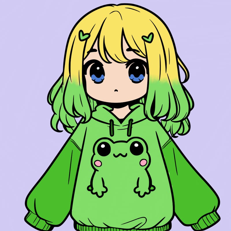 girl wearing frogging sweatshirt