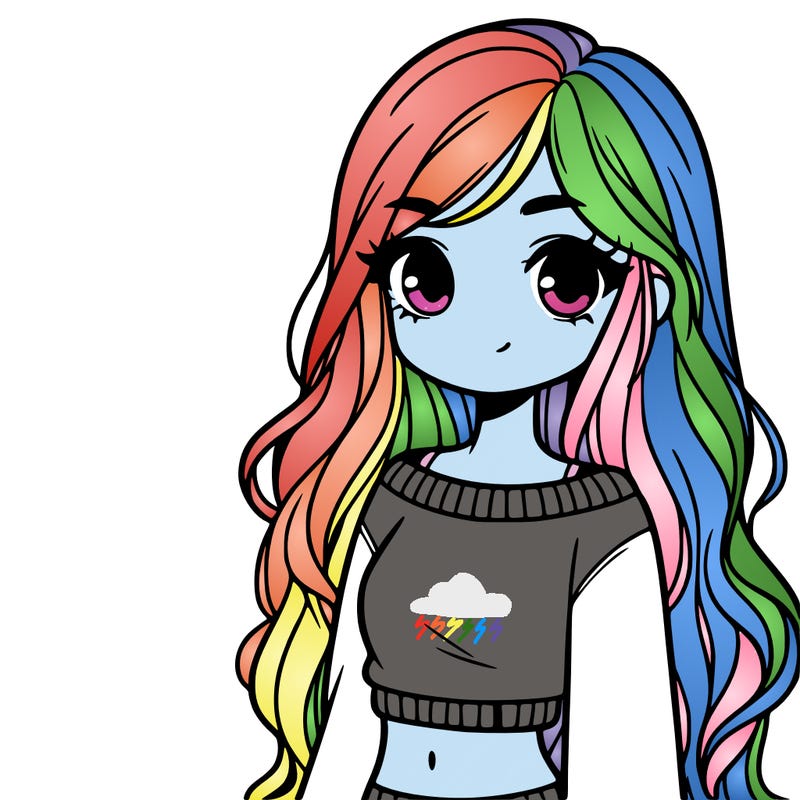 girl with long hair and a crop top with a sweater