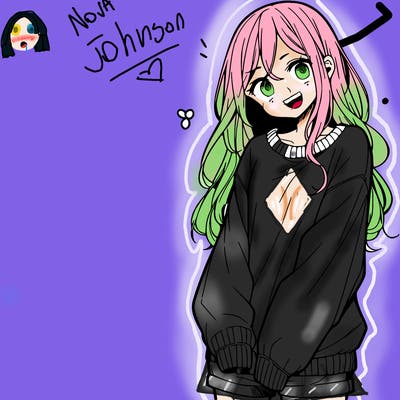 manga teen girl  in a sweater and baggy pants