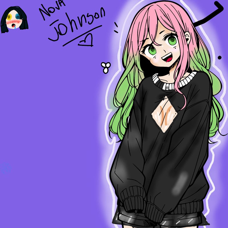 manga teen girl  in a sweater and baggy pants