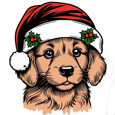 realistic dog wearing a santa hat