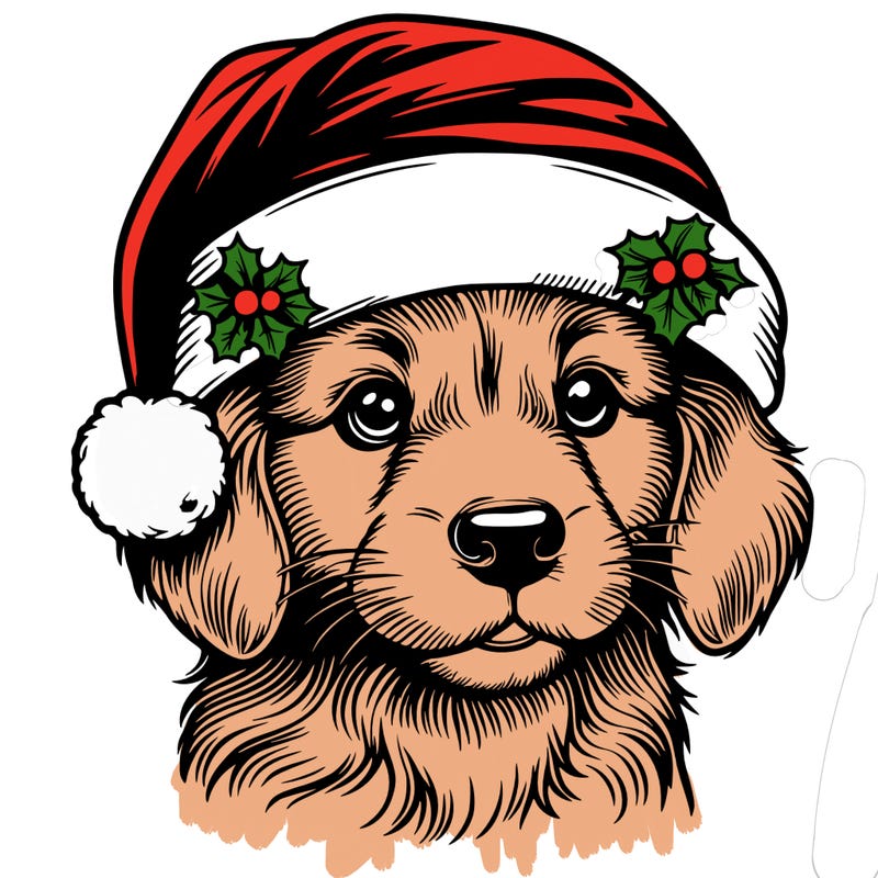 realistic dog wearing a santa hat