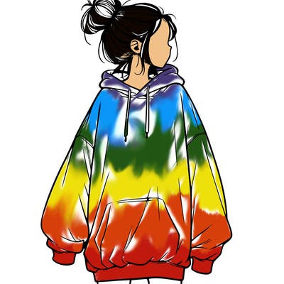 realistic girl with a oversized sweatshirt on and a bun