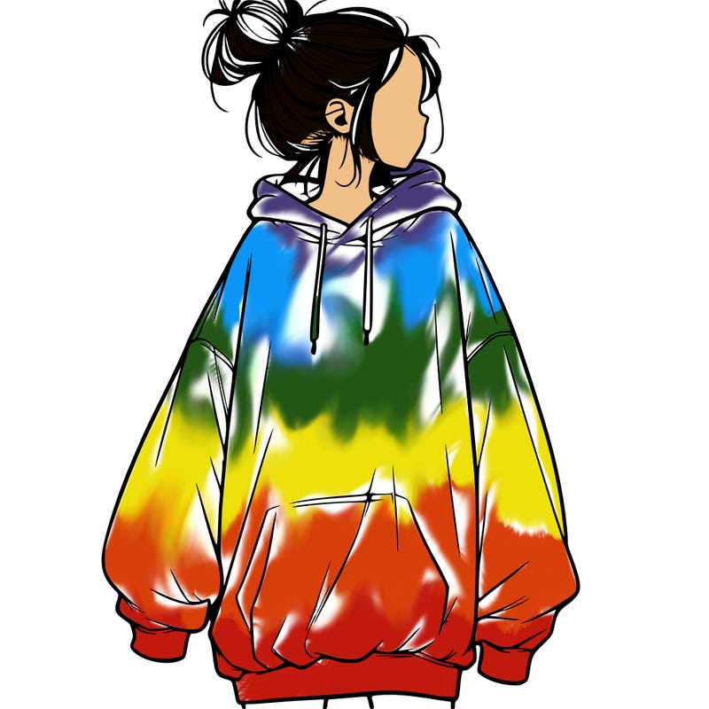 realistic girl with a oversized sweatshirt on and a bun