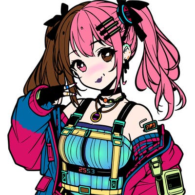 anime teen girl in cyberpunk outfit