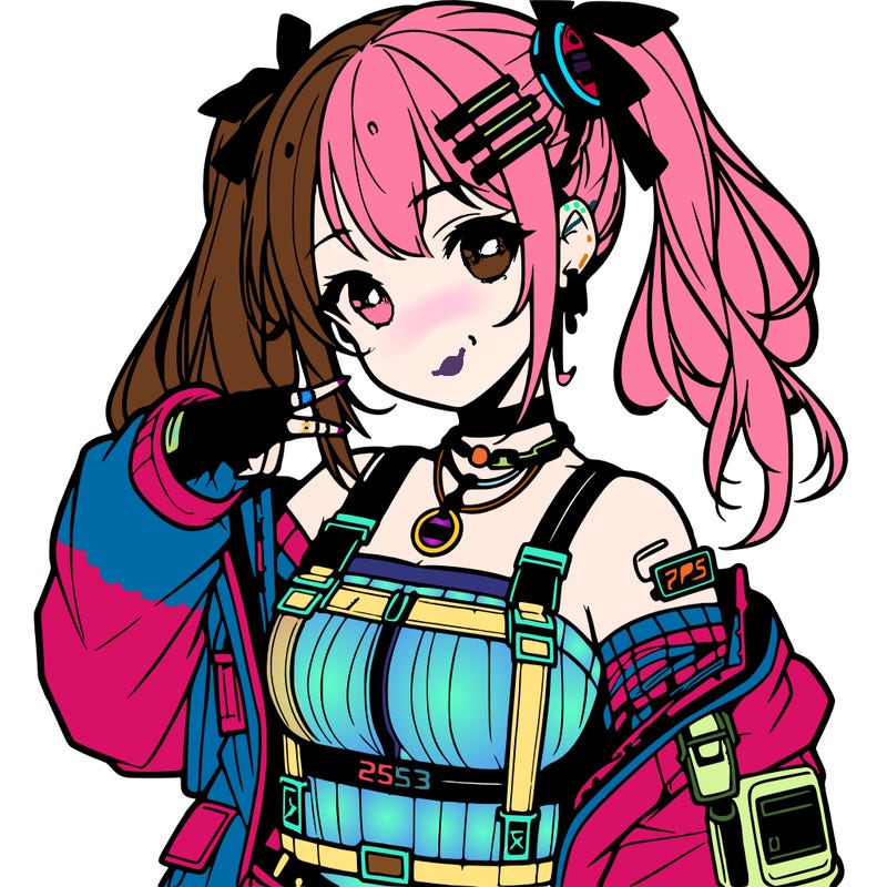 anime teen girl in cyberpunk outfit