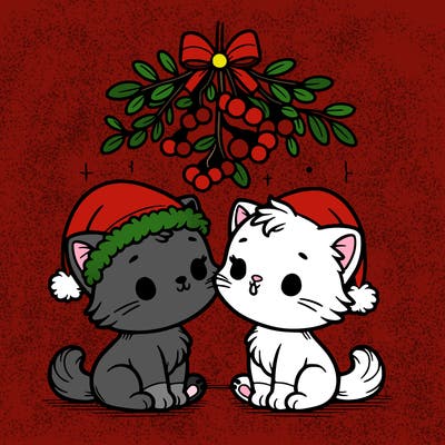 christmas kittens under mistletoe