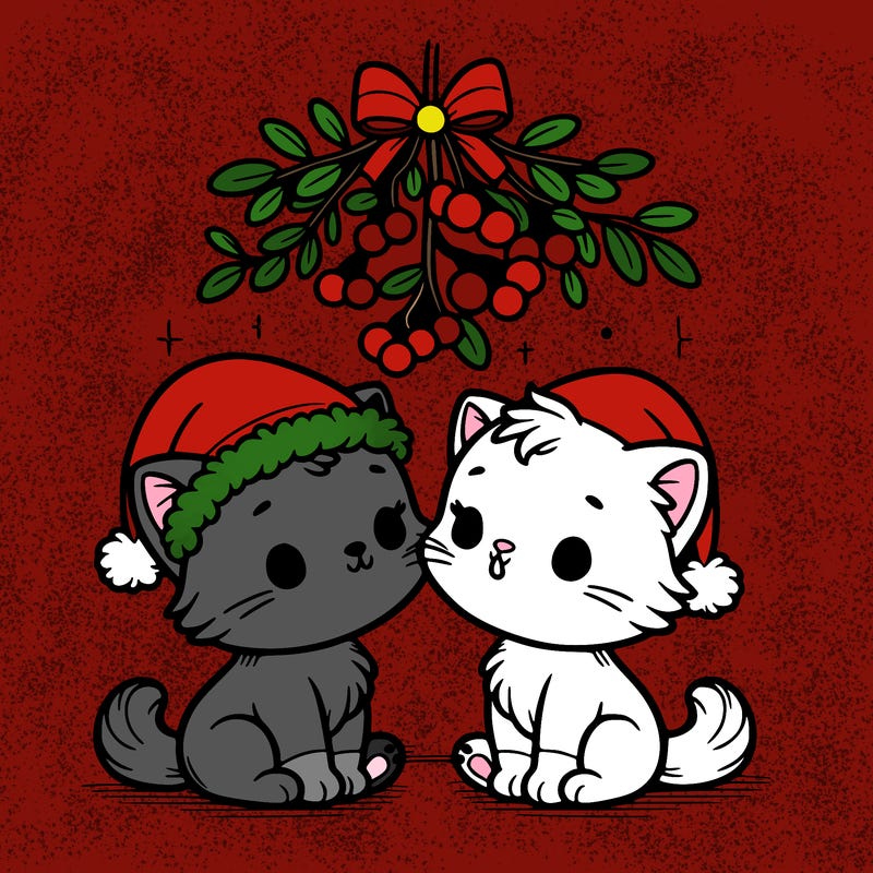christmas kittens under mistletoe