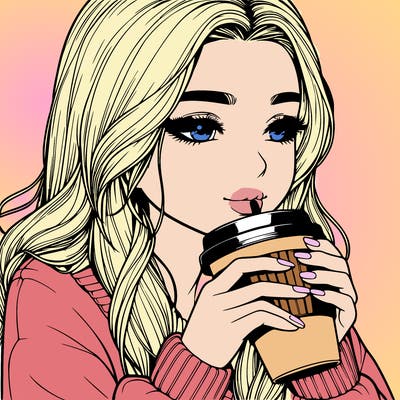 realistic girl drinking coffee