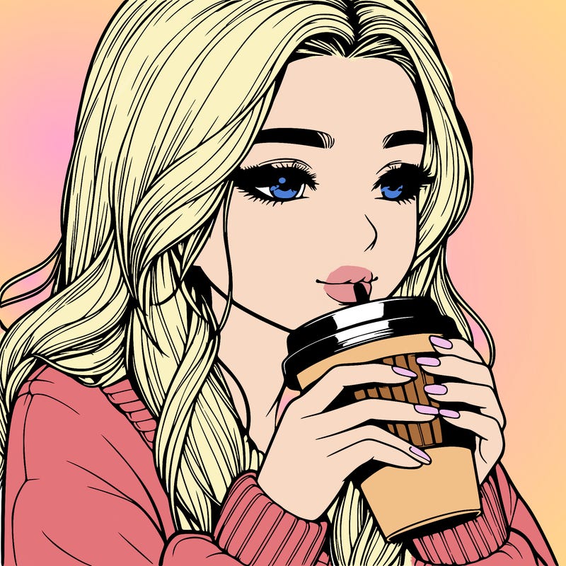 realistic girl drinking coffee
