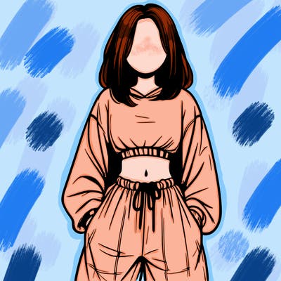 realistic girl faceless with baggy pants and a crop top